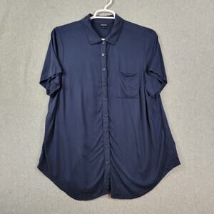 Torrid Navy Blue SS Button Up Rayon Stretch Pocket Shirt Women's Plus 1X